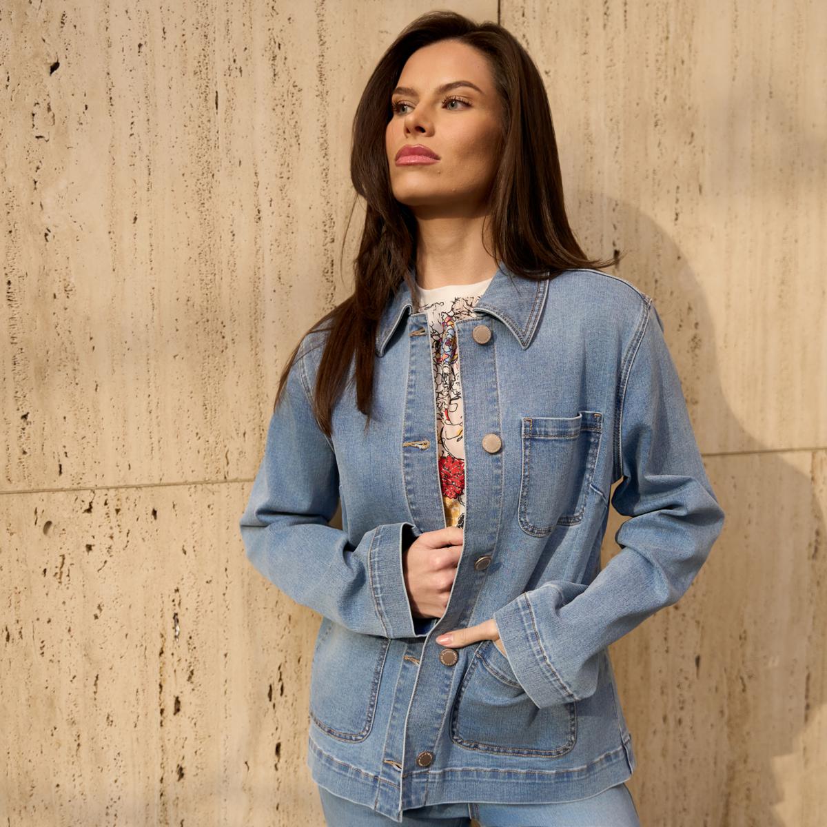 DG2 by Diane Gilman Lux Touch Denim Patch Pocket Utility Jacket | HSN