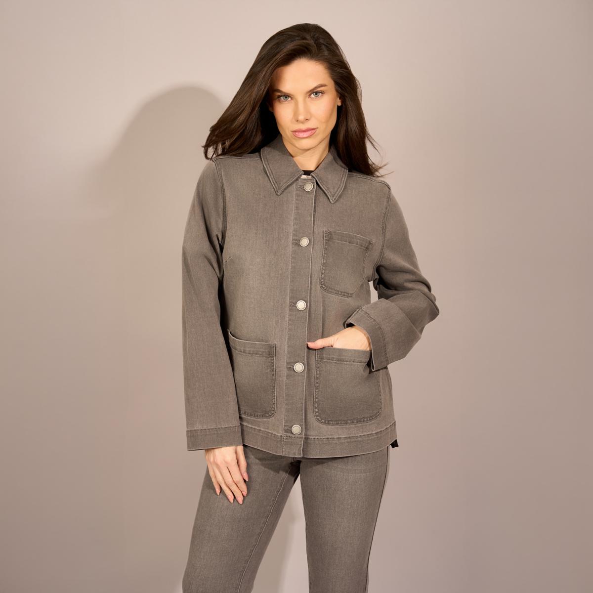 DG2 by Diane Gilman Lux Touch Denim Patch Pocket Utility Jacket | HSN