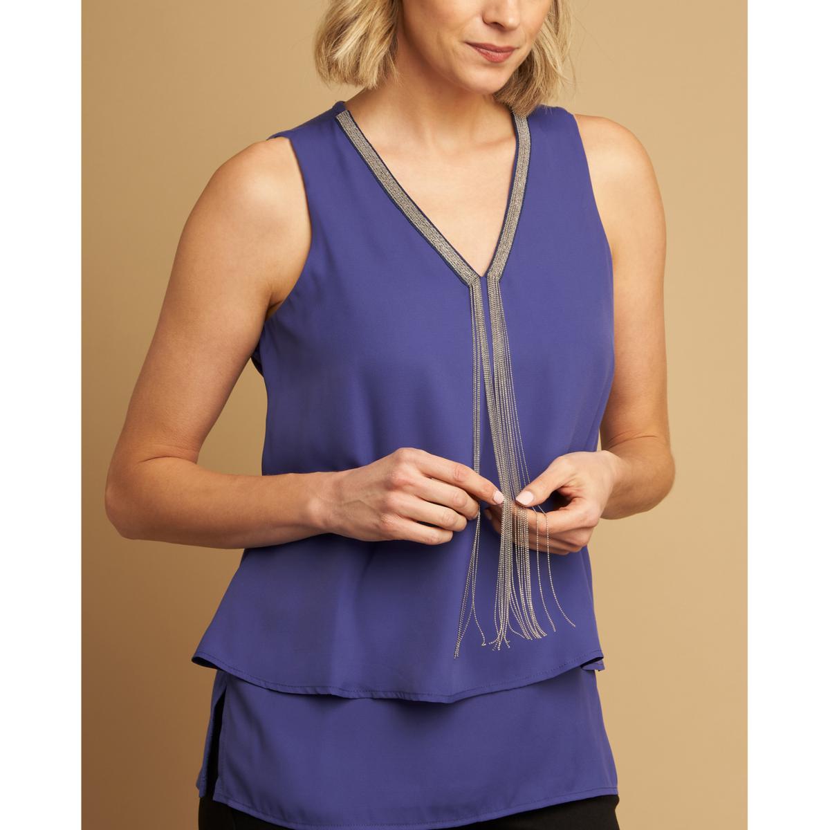 愛用 DG2 by Diane Gilman Micro-Chain Embellished Easy Tank トップス