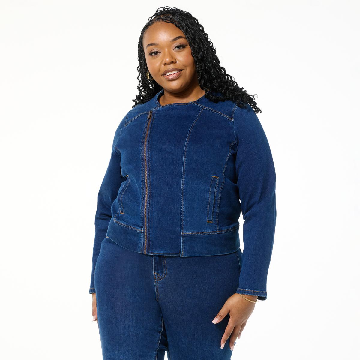 DG2 by Diane Gilman New Classic Stretch Denim Collarless Moto