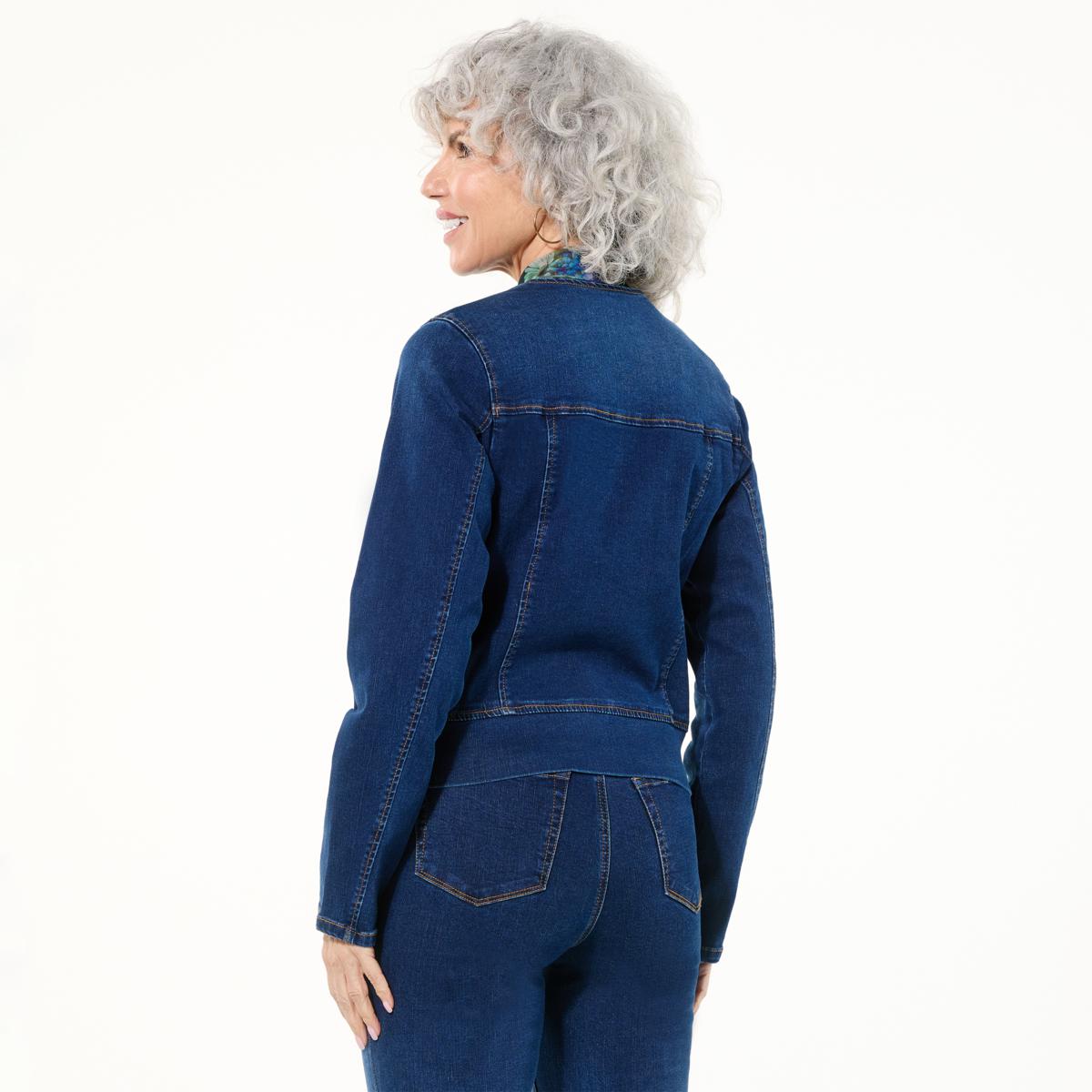 DG2 by Diane Gilman New Classic Stretch Denim Collarless Moto