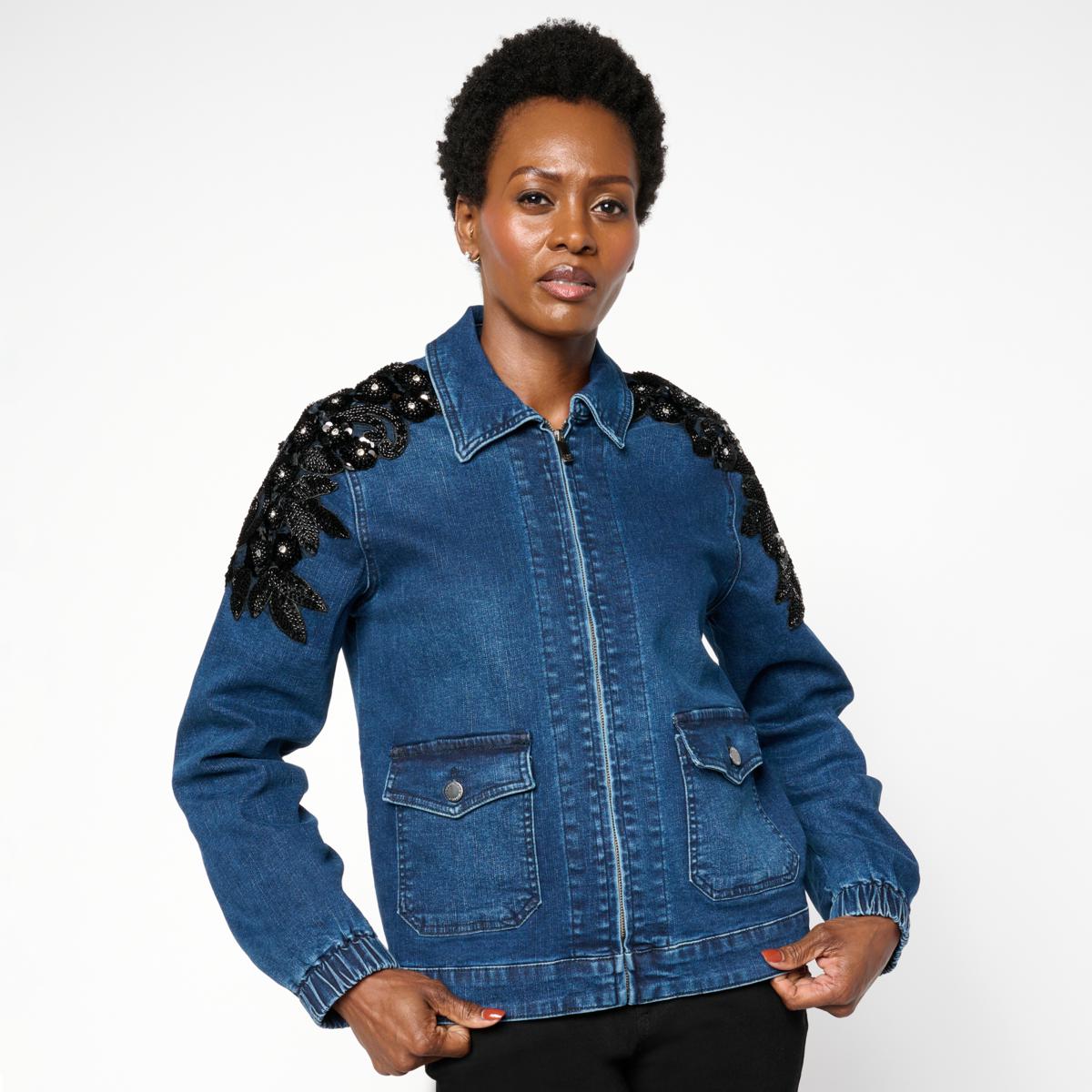 DG2 by Diane Gilman New Classic Stretch Denim Embellished Jacket | HSN