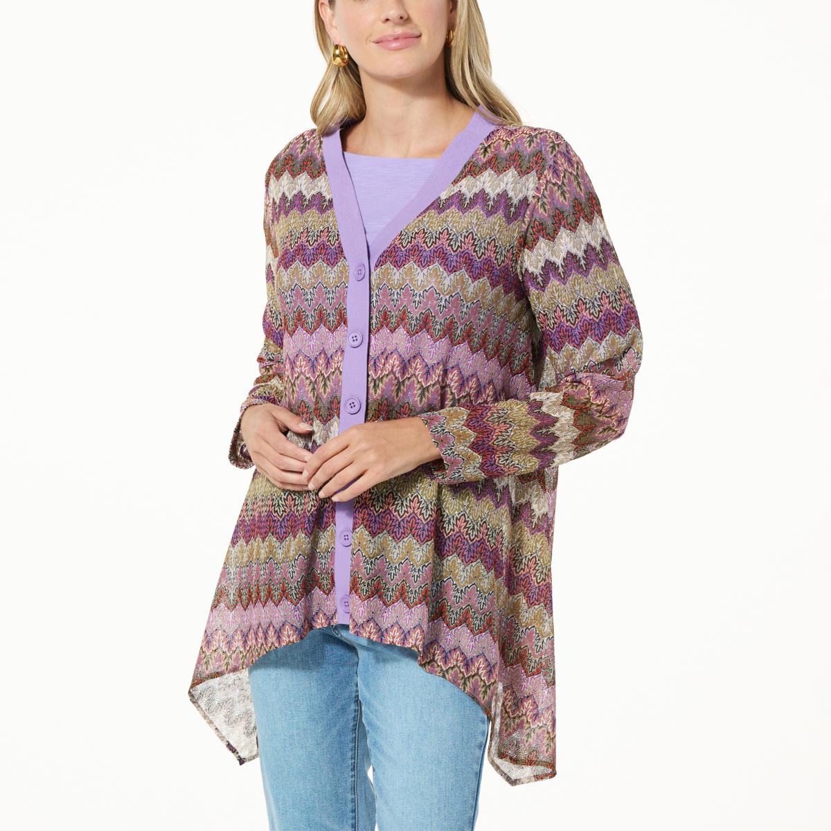 DG2 by Diane Gilman Striped French Terry Waterfall Cardigan