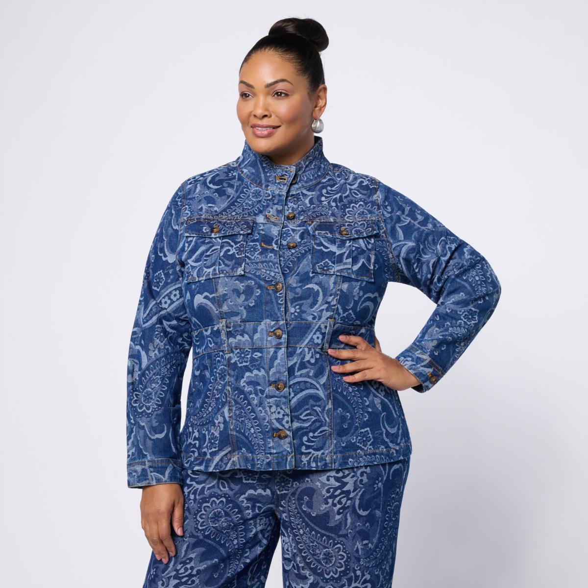 DG2 by Diane Gilman Stretch Jacquard Denim Safari Jacket | HSN