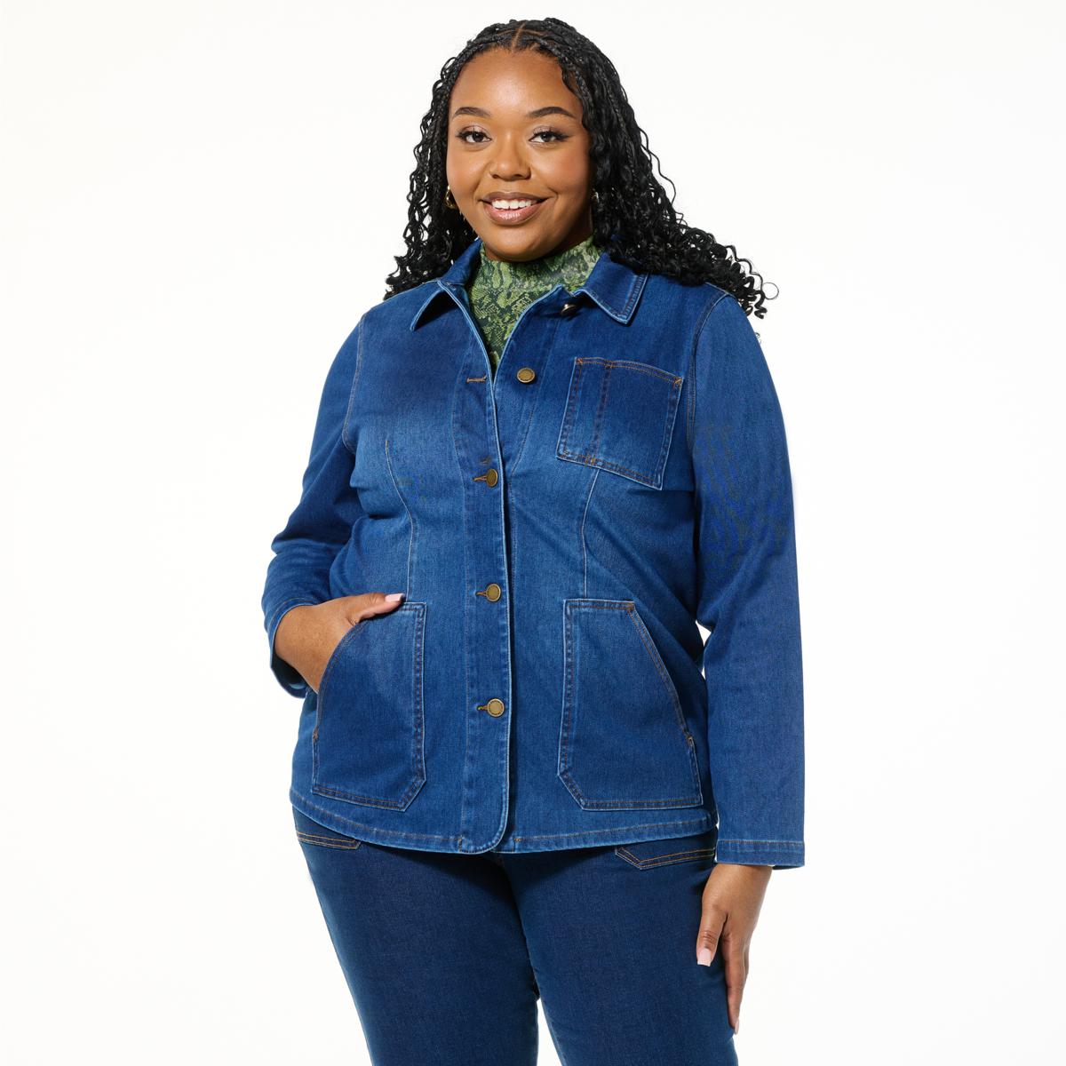 ひーちゃんさま専用　MOUTON LAYERED DENIM JACKET DG2 by Diane Gilman Super Stretch Knit Denim Barn Jacket | HSN
