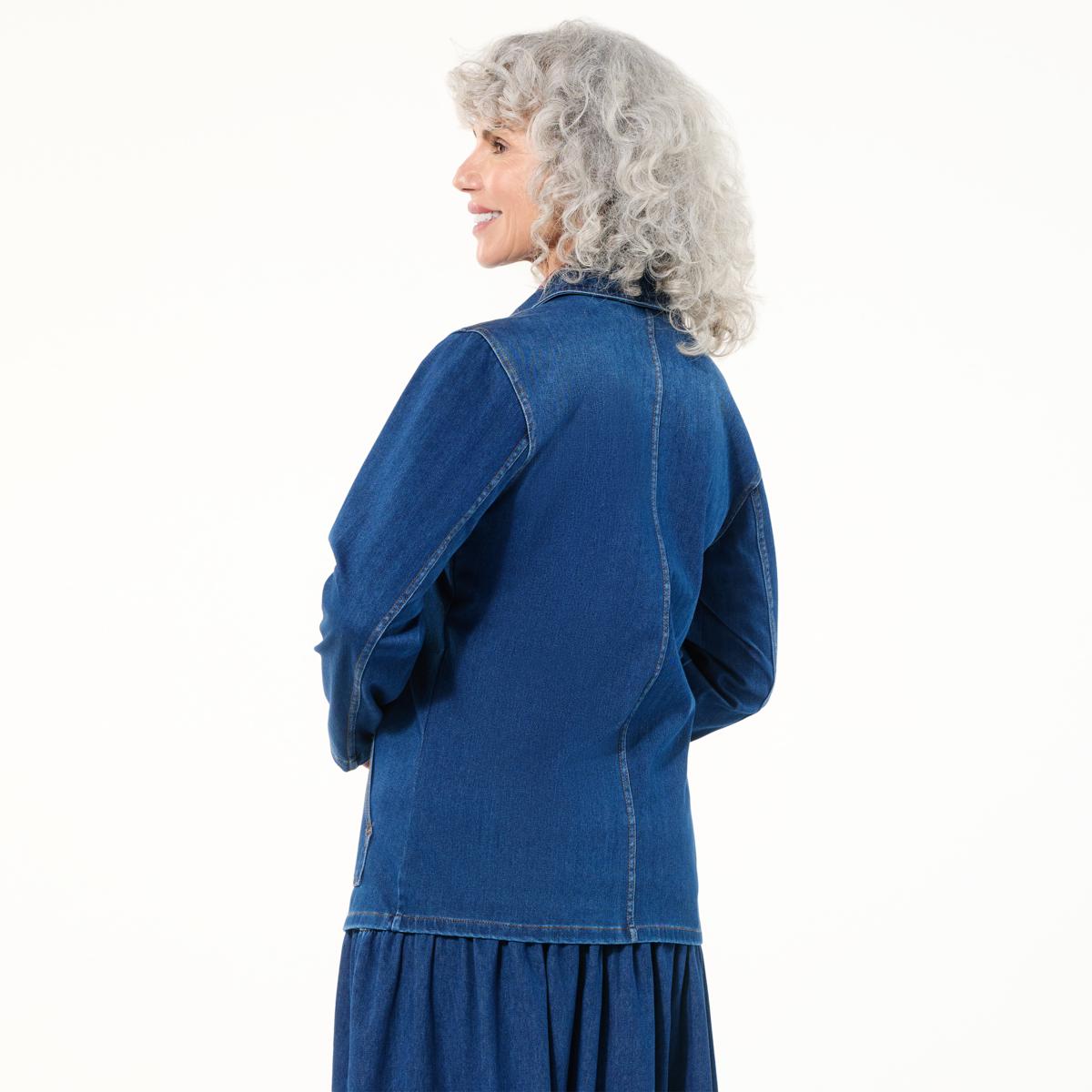 DG2 by Diane Gilman Super Stretch Knit Denim Barn Jacket