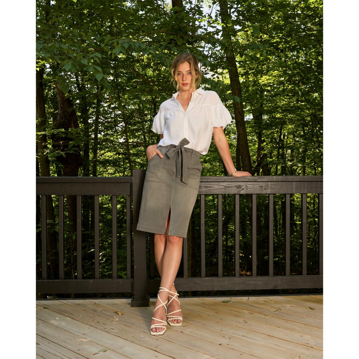 DG2 by Diane Gilman Super Stretch Knit Denim Belted Skirt DG2 by Diane Gilman Super Stretch Knit Denim Belted Skirt