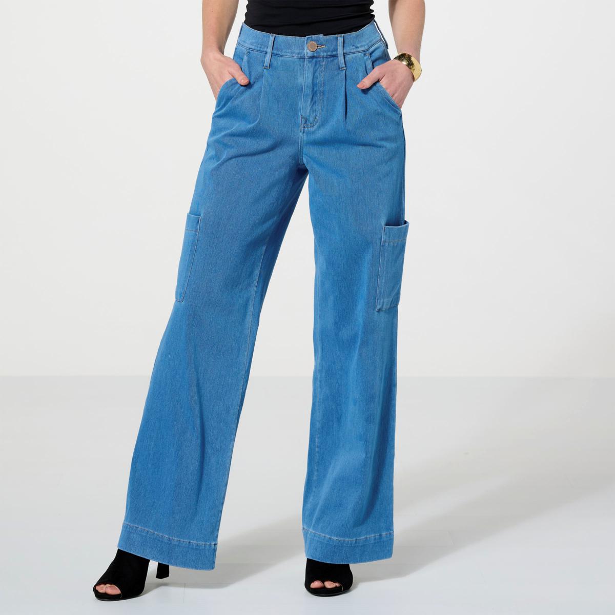 DG2 by Diane Gilman Super Stretch Knit Denim Wide-Leg Cargo Jean | HSN