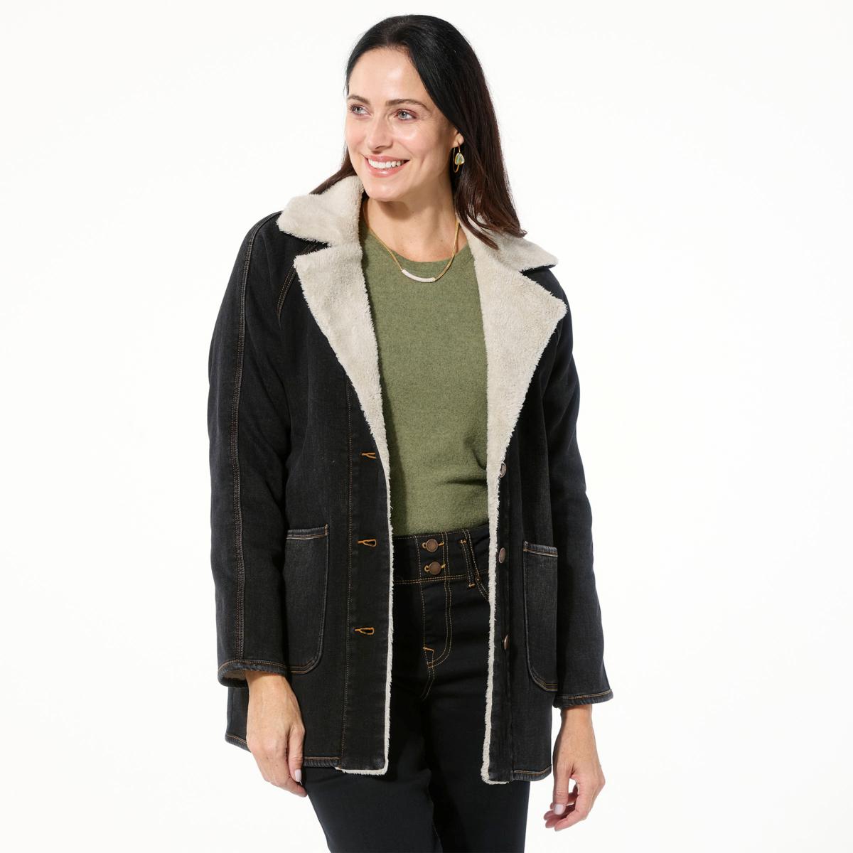 DG2 by Diane Gilman Vintage-Style Denim Sherpa Coat