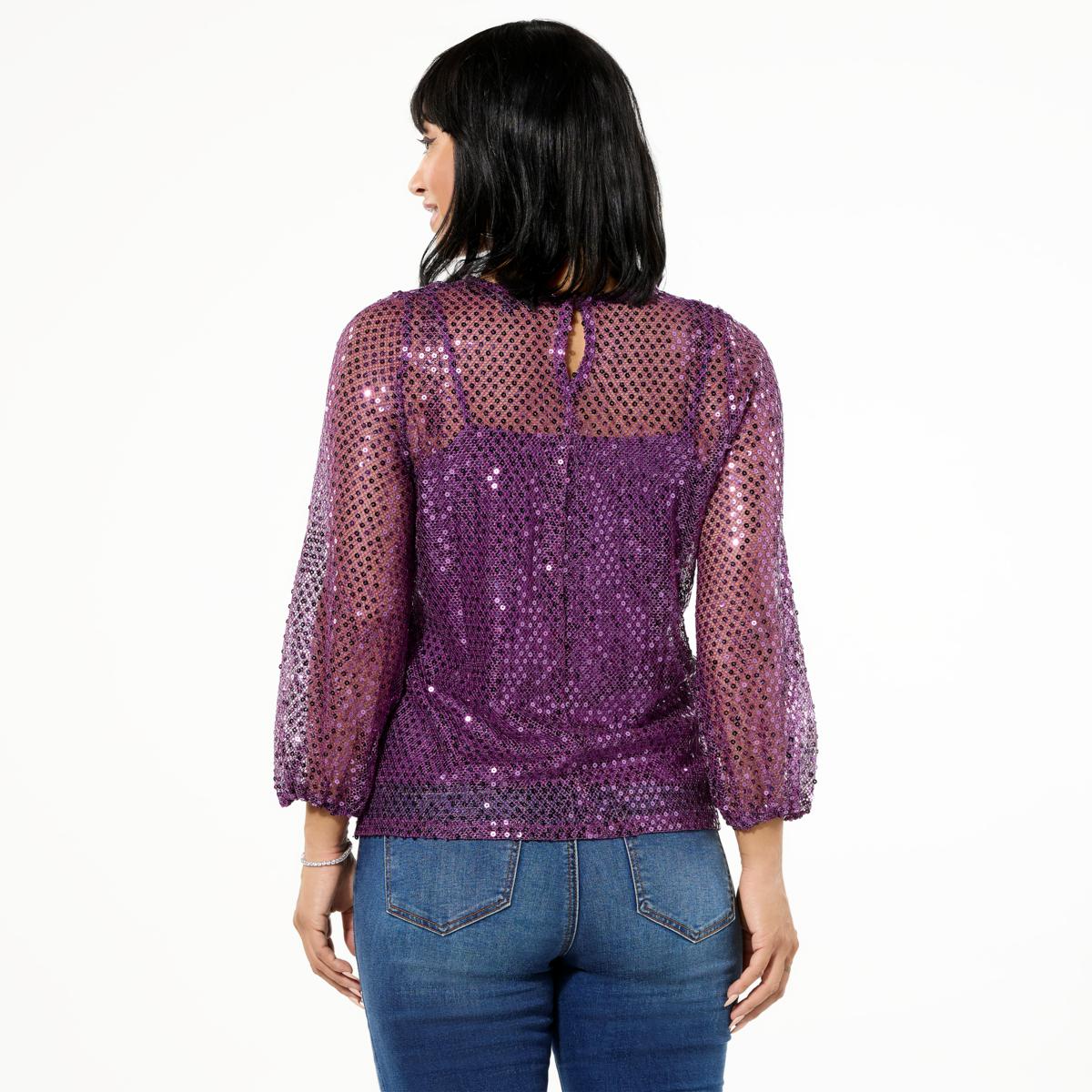 DG2 Sequin Lantern-Sleeve Top with Cami - 23323089 | HSN DG2 Sequin Lantern-Sleeve Top with Cami - 23323089 | HSN