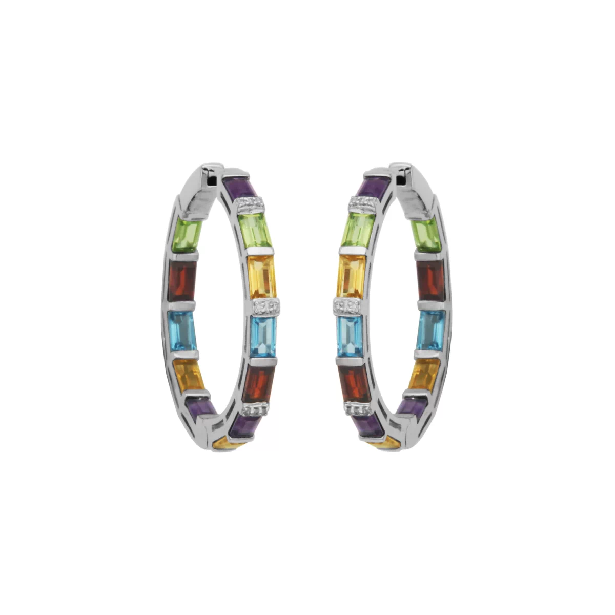 Diamond and Gemstone Rainbow Inside/Outside Hoop Earrings - 23319758 | HSN