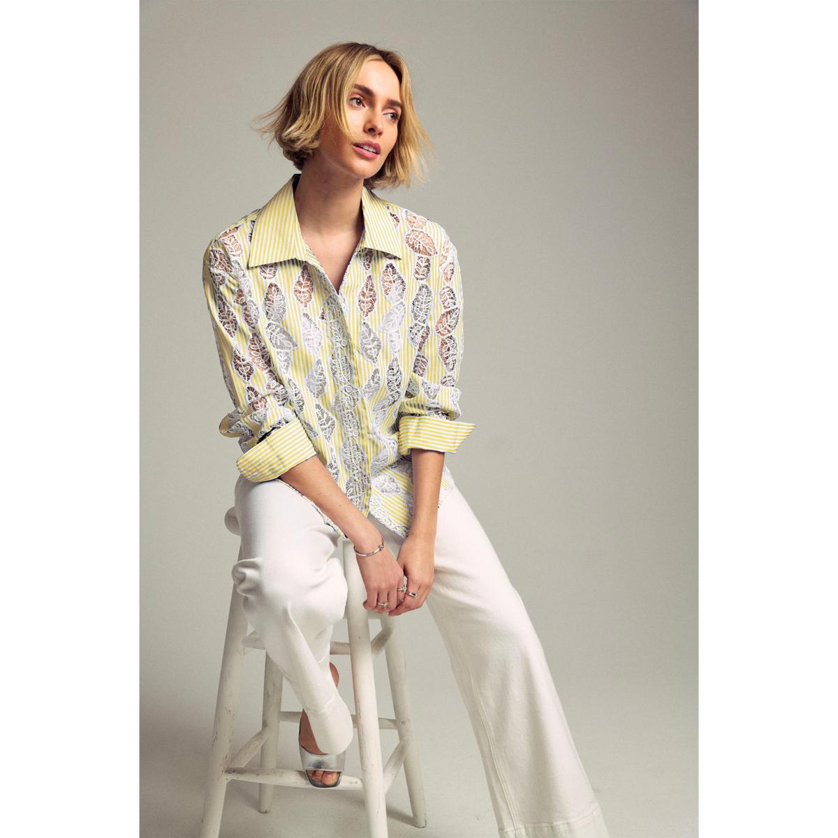 Elle Get the Look Striped Lace Shirt | HSN