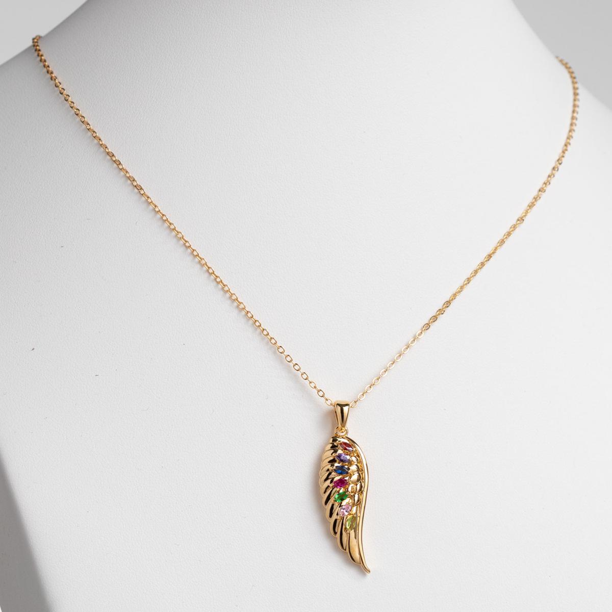 necklace with angel wing and birthstone