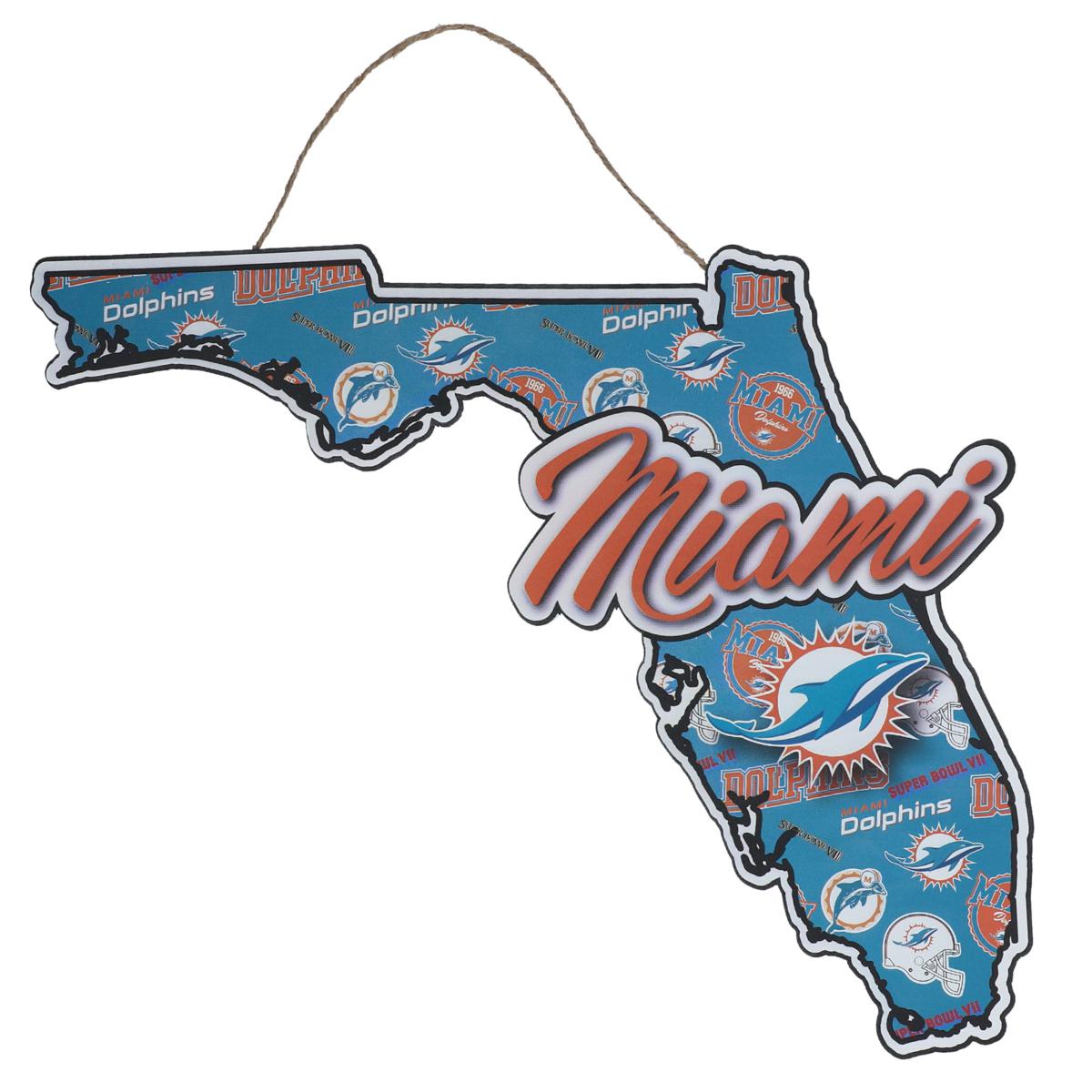 Officially Licensed NFL Miami Dolphins 10.5''x15'' Die-Cut State Sign