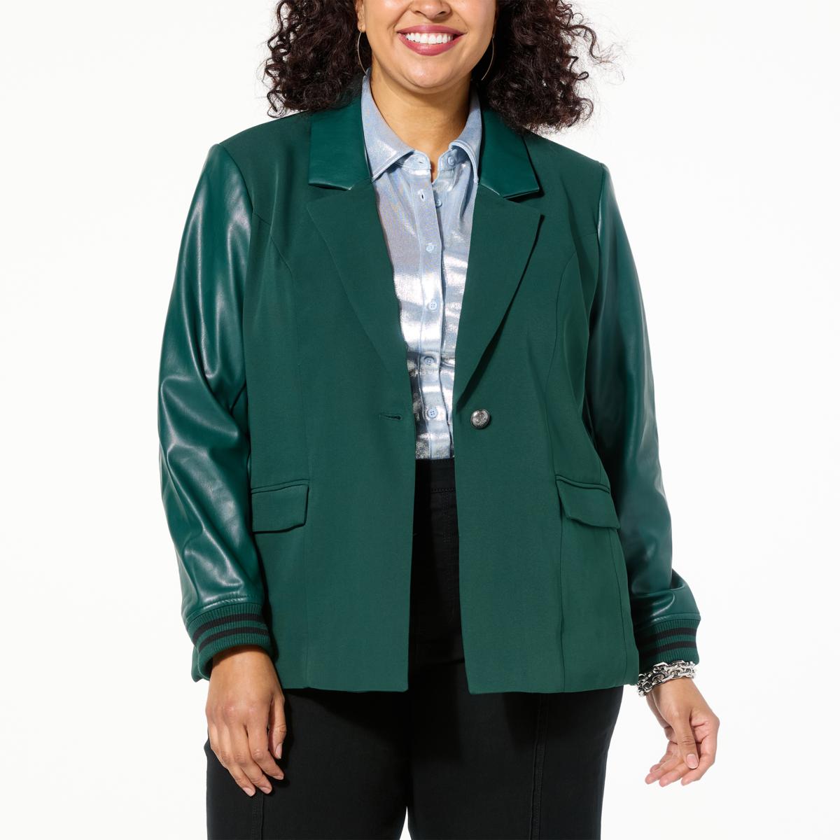 G by Giuliana Black Label Crepe & Faux Leather Blazer