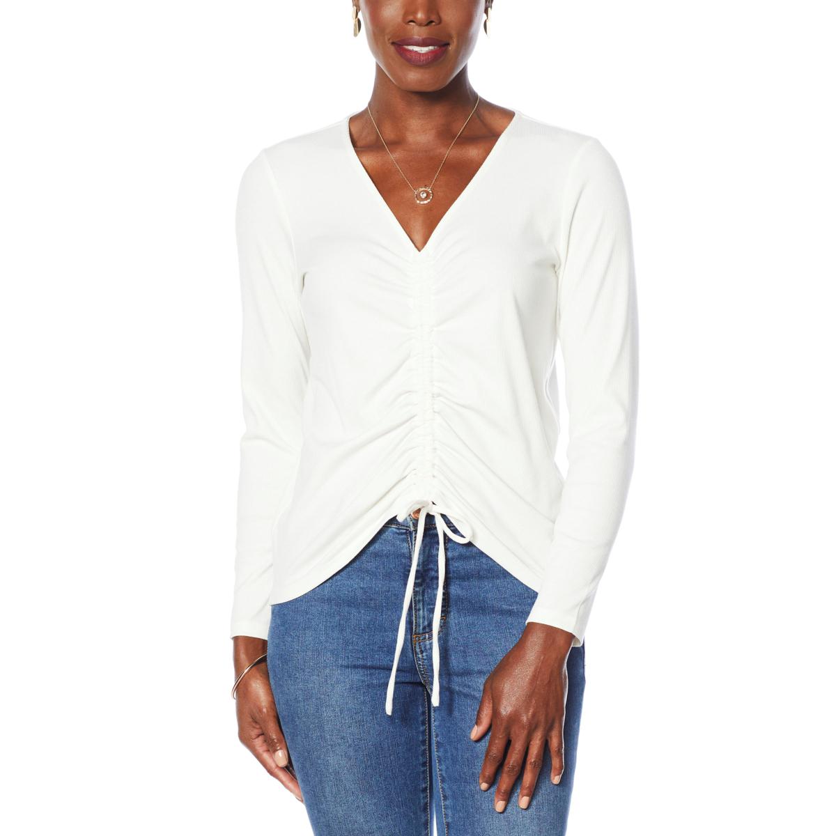 G by Giuliana Drawstring Front Ribbed Knit Top - 20058280 | HSN