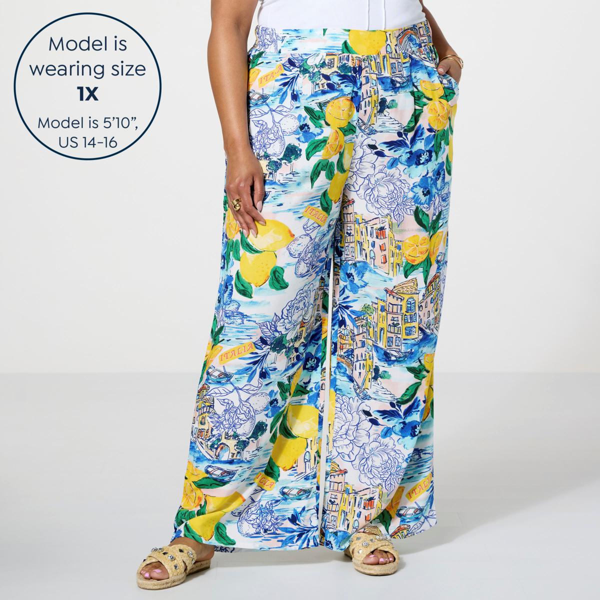 G by Giuliana Printed Challis Wide-Leg Pull-On Palazzo Pant 