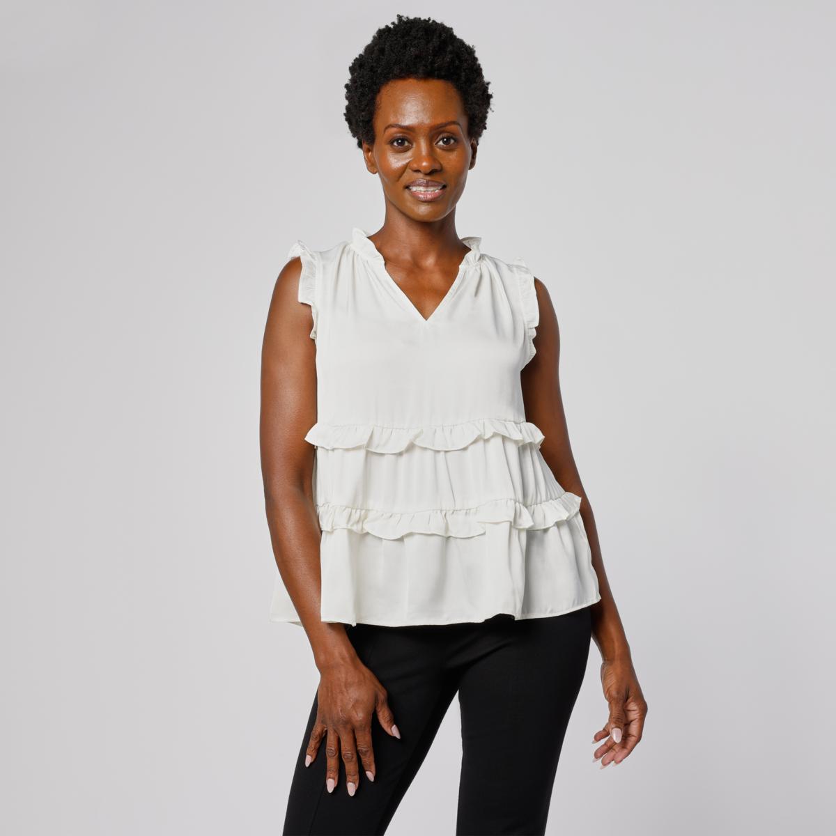 トップス willfully handmade randompearlknitvest G by Giuliana Ruffled Sleeveless Top - 23524537 | HSN