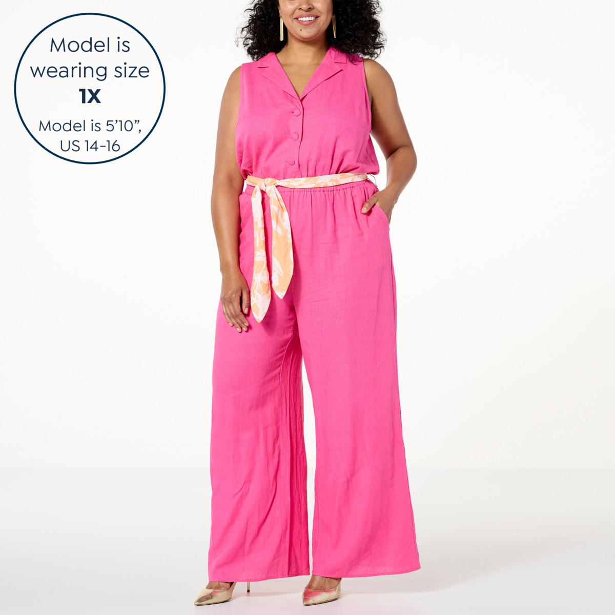 Plus Size Linen Blend Wide Leg Jumpsuit Plus Size Linen Jumpsuit