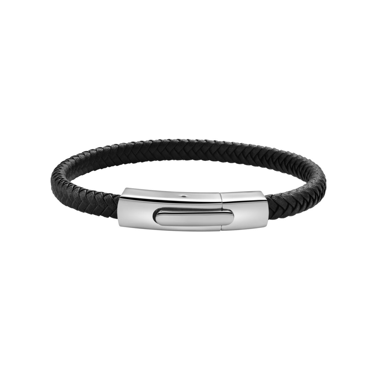 Geoffrey Beene Men s Stainless Steel Braided Leather Bracelet