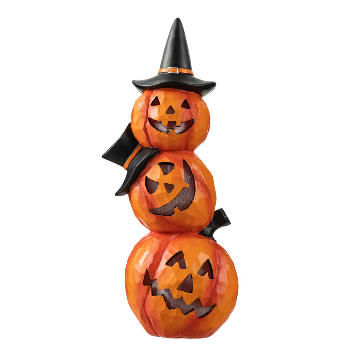 Glitzhome 14.25in. H Halloween Lighted Stacked Pumpkin Table