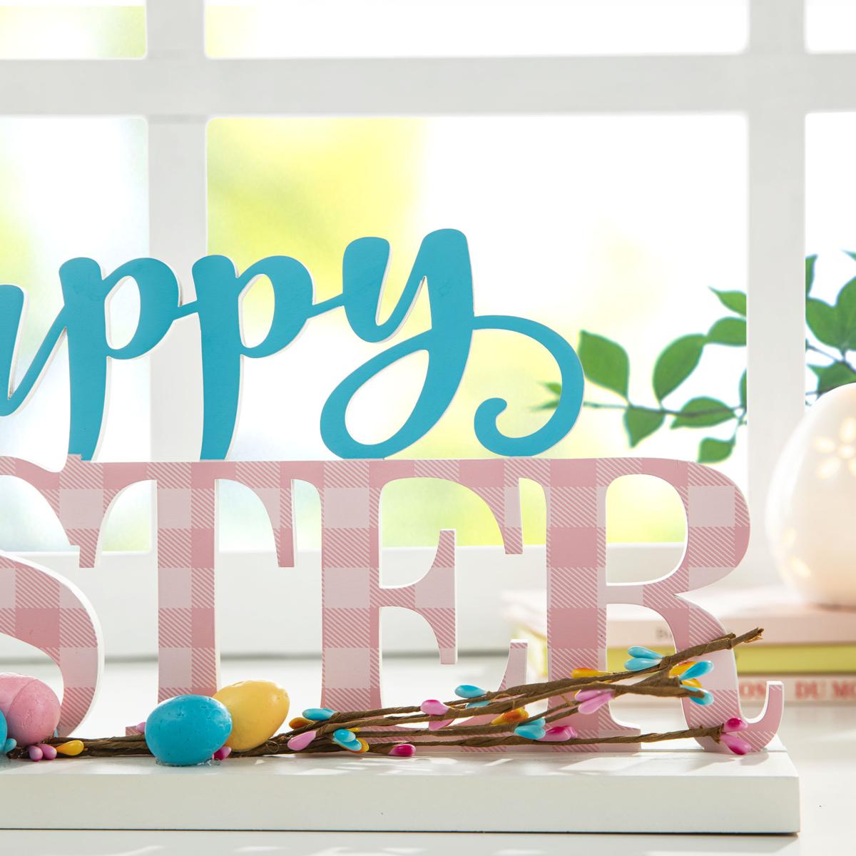 Capoda 3 Pcs Easter Wooden Table Decorations Happy Easter Signs Egg Hunt Table Topper Welcome Spring Tabletop Centerpiece For Home Office Spring Holiday Party Decor Supplies