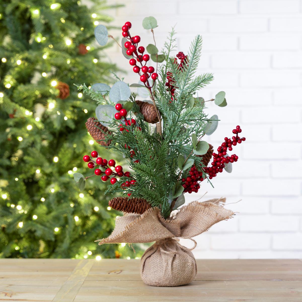 Glitzhome 20in H Christmas Floral Table Tree Decor | HSN