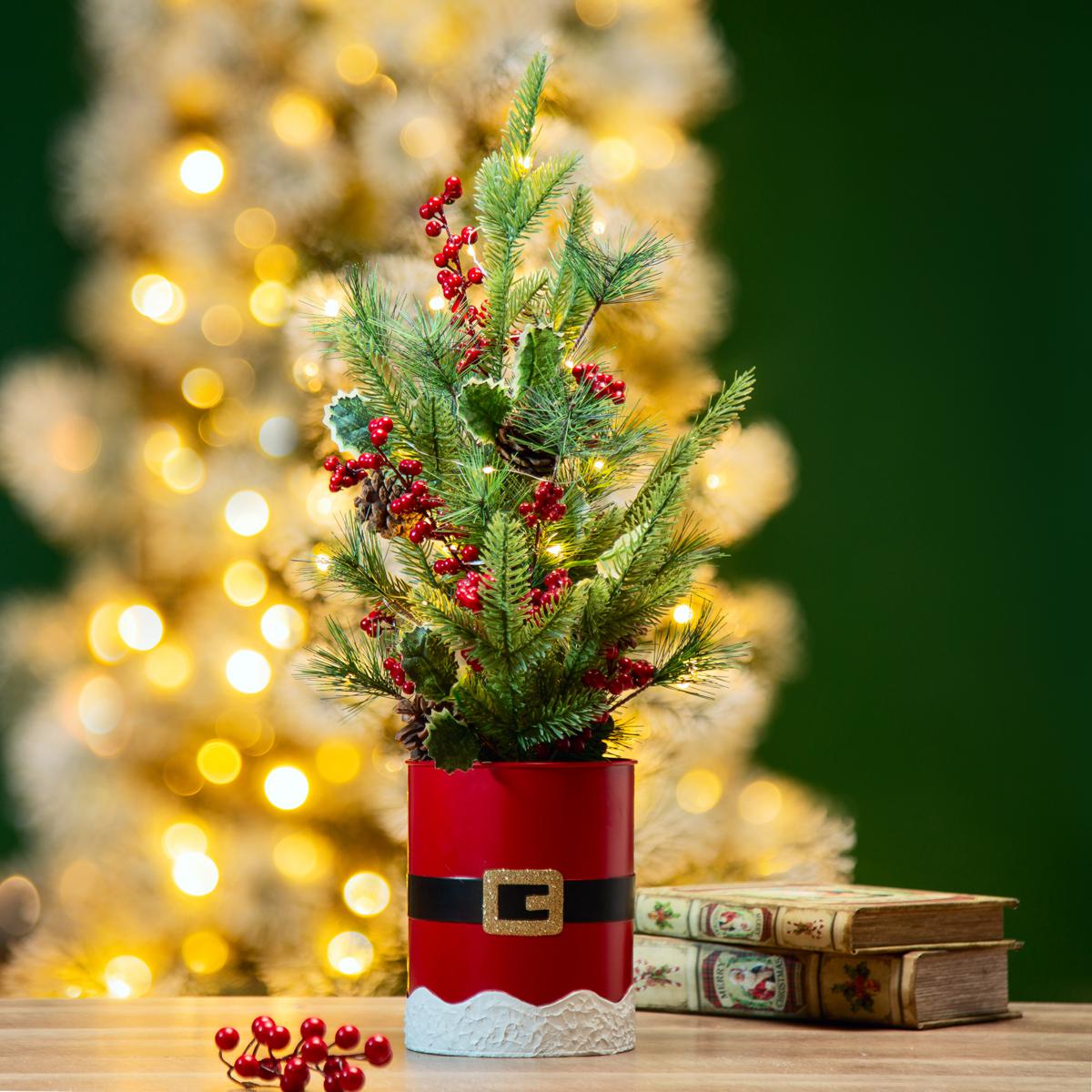 Glitzhome 22in H Lighted Santa Belt Potted Table Tree | HSN