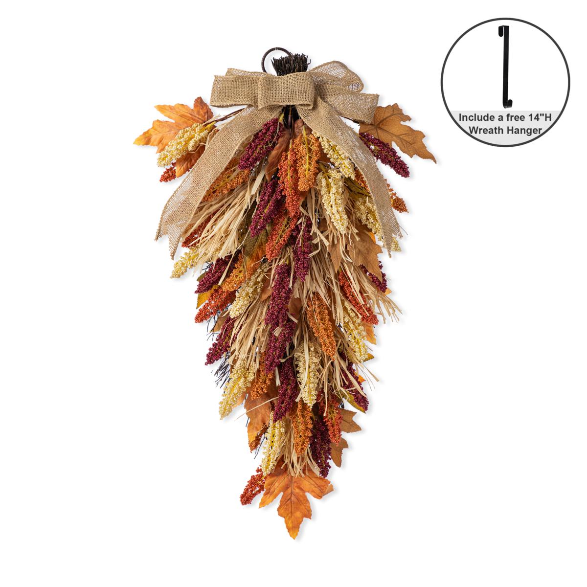 Glitzhome 28"H Fall Multi-Colored Sorghum Swag with Hanger