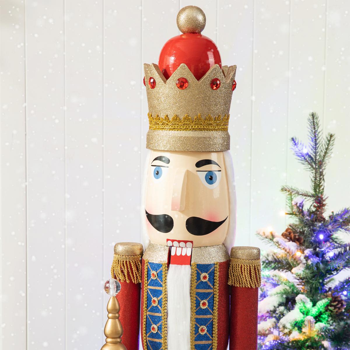 Glitzhome 54 Wooden Christmas Glitter King Nutcracker - 22187800