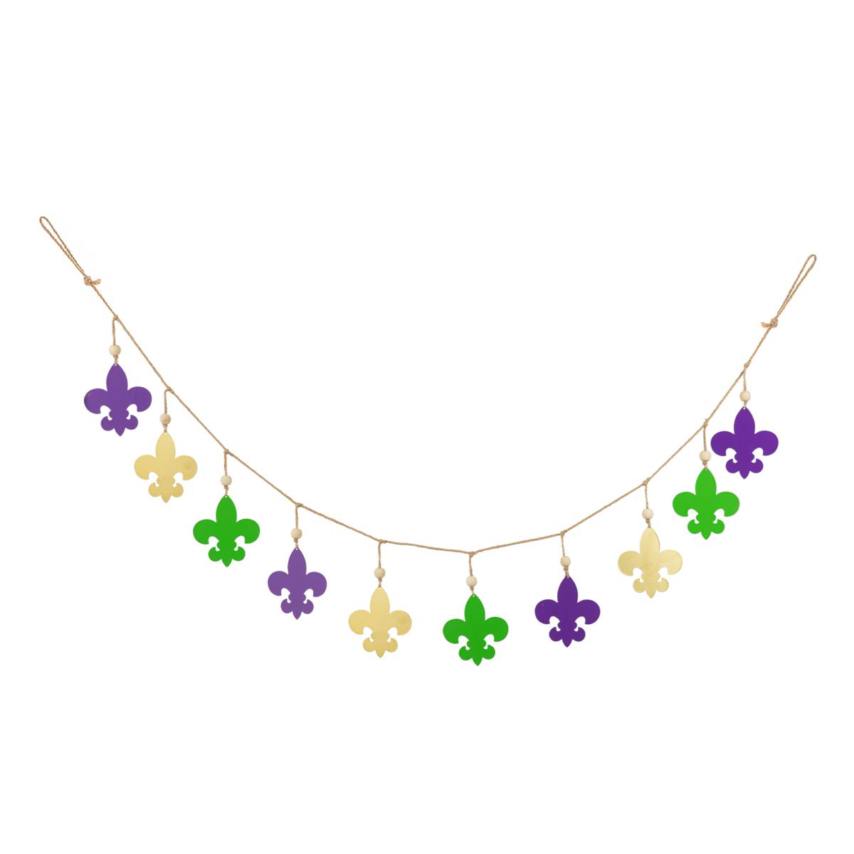 Glitzhome 72in L Mardi Gras Metal Fleur de Lis Garland