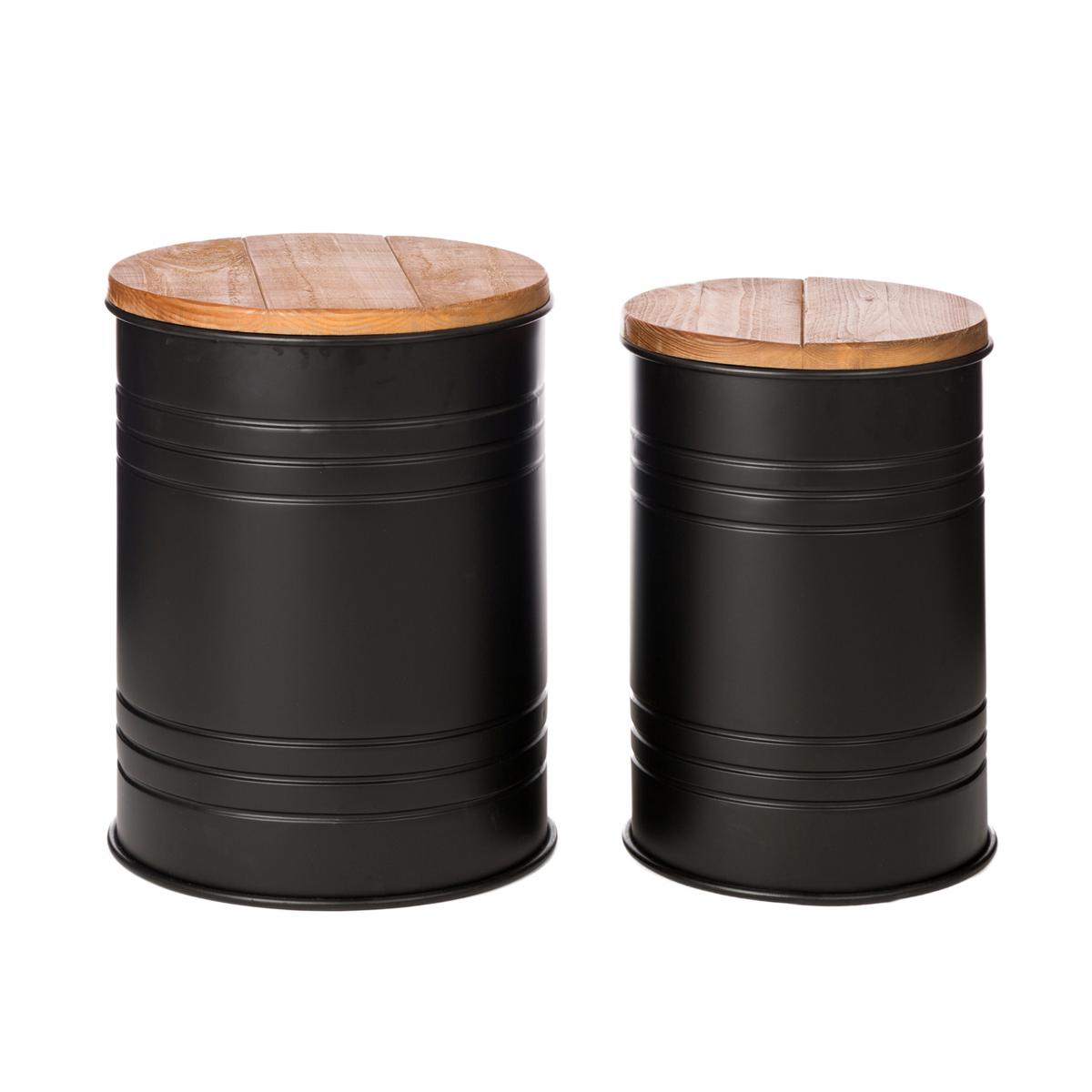 Glitzhome Modern Metal Storage Accent Table/Stool w/ Wood Lid 2Pack
