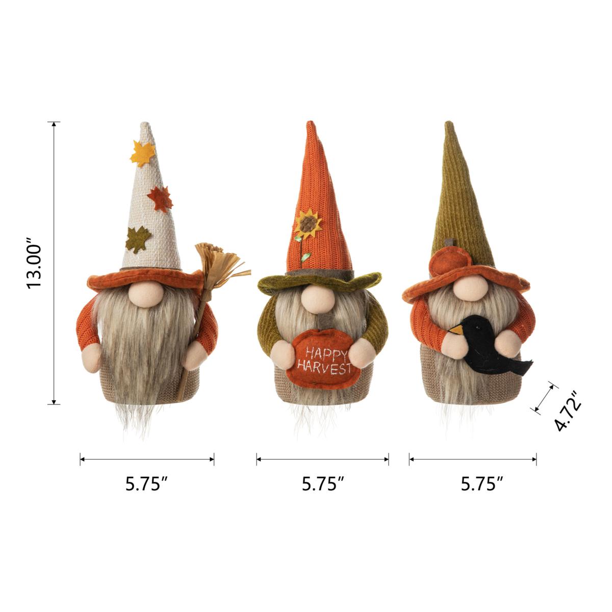 Glitzhome Set of 3 13in. H Fall Fabric Gnome | HSN