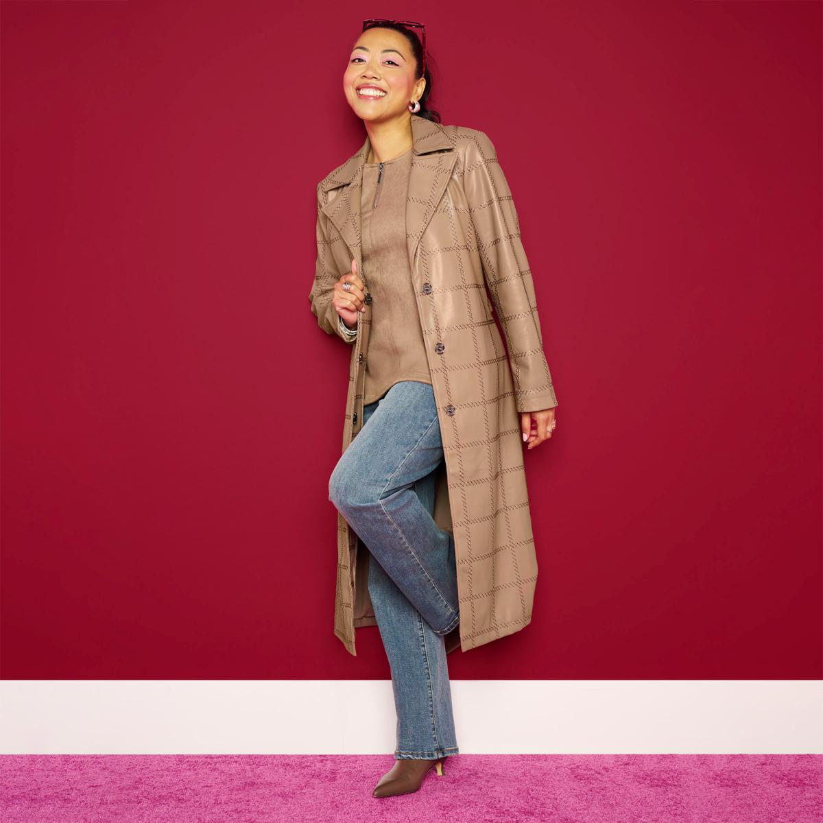 Grey by Jhoan Sebastian Grey Faux Leather Trench Coat | HSN