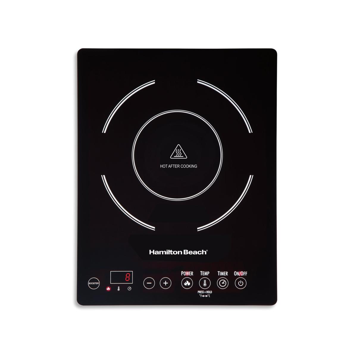 Hamilton Beach Single Induction Cooktop, 1800 watt, Heats 40% faster,  Versatile Pan Size (4-10), Black, 34104 