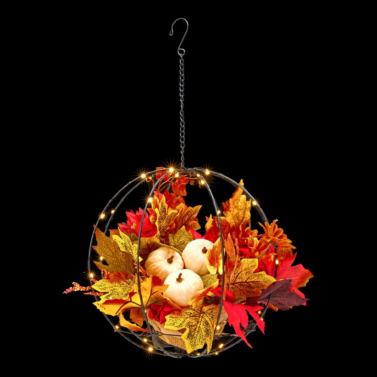 Harvest Lane 12" LED Hanging Harvest Foliage Basket 20816512 HSN