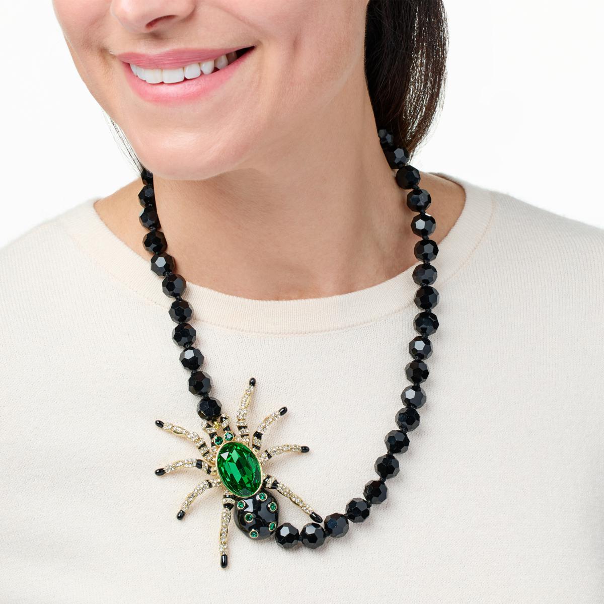 Heidi Daus, Jewelry, Heidi Daus Vintage Diamond And Emerald Crystal Spider  Brooch