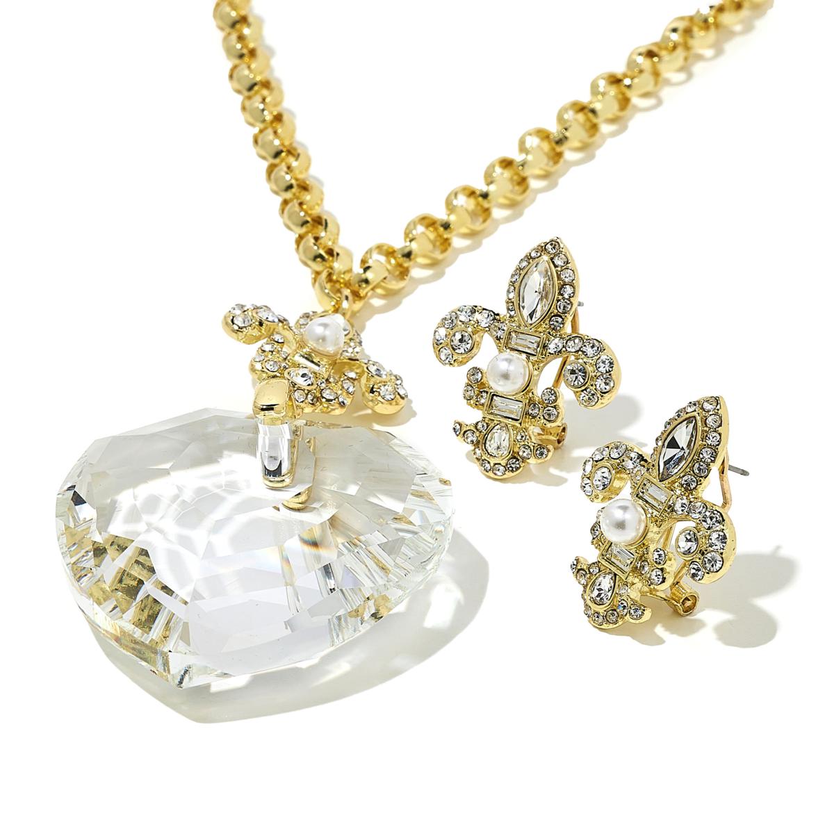 Heidi Daus Winter Heart Drop Necklace and Stud Earrings Set