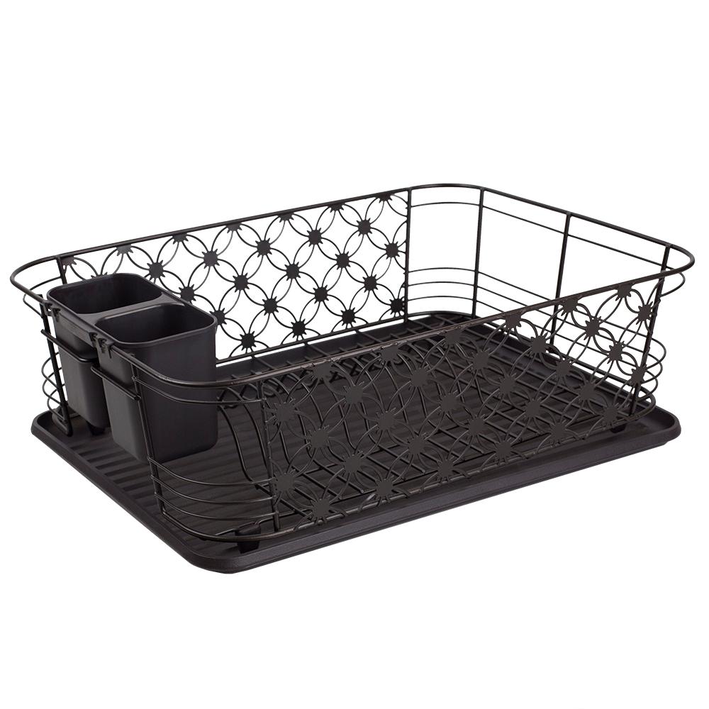 Home Basics 3 Piece Vinyl Dish Drainer with Self-Draining Drip