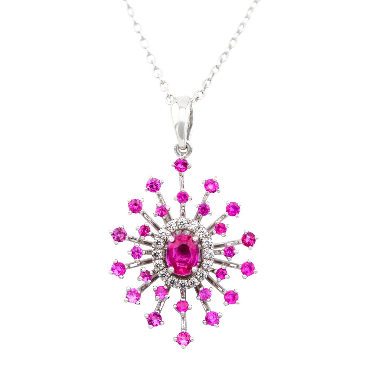 House of Ellure Pink Sapphire and White Zircon Pendant with Chain