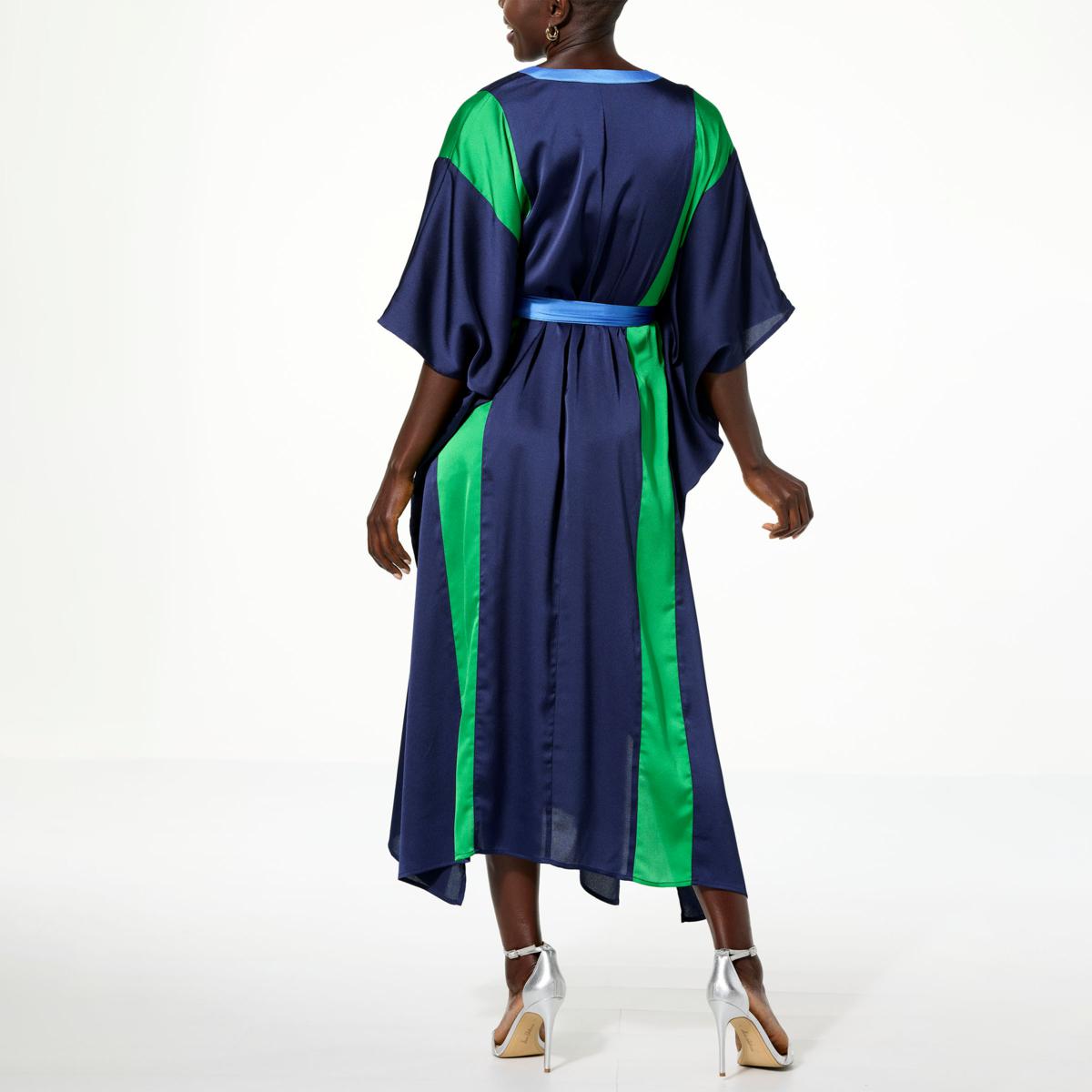 Iman Global Chic Belted Caftan Dress - Blue - Size Medium/Large