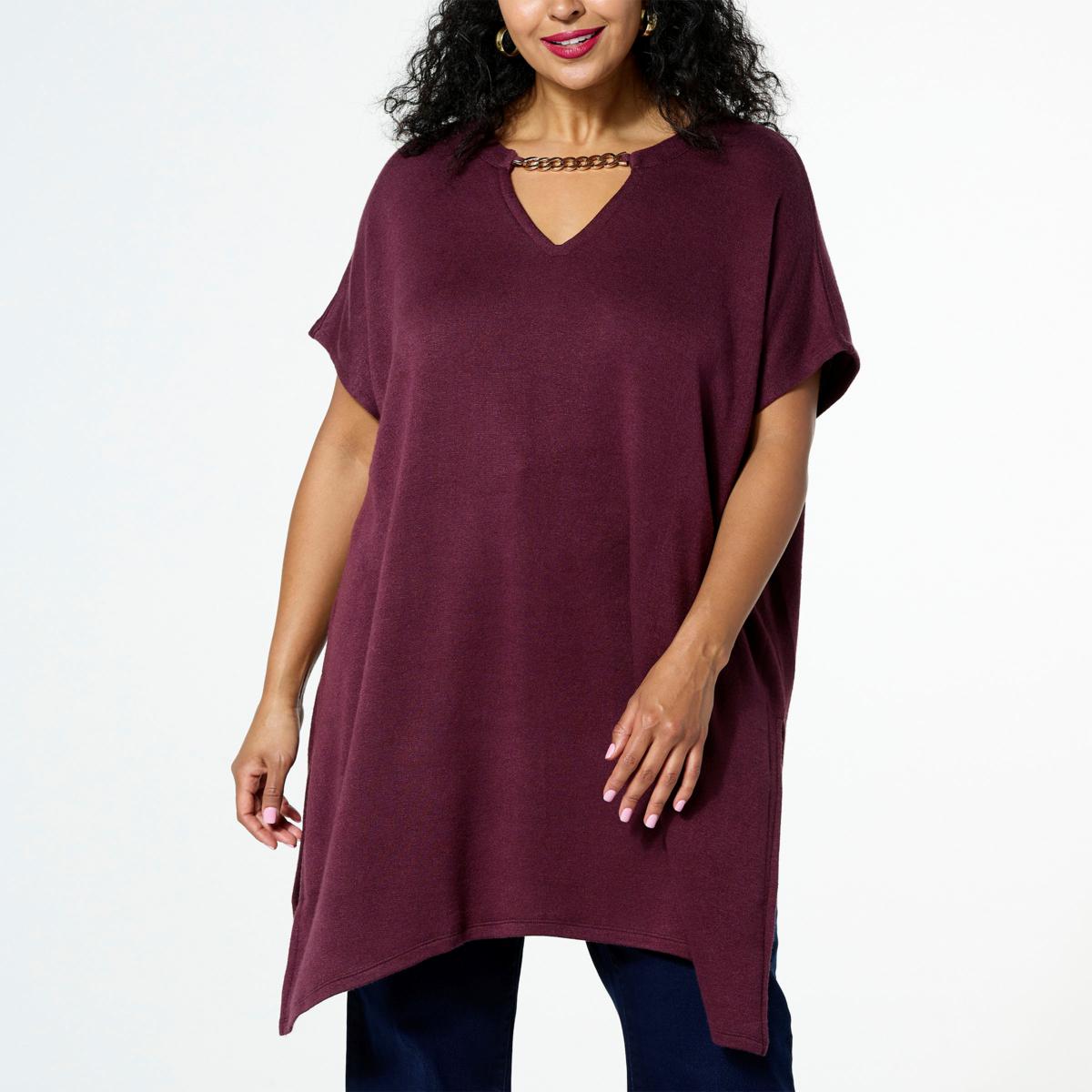 IMAN Global Chic Dolman-Sleeve Sweater Knit Tunic with Chain Detail ...