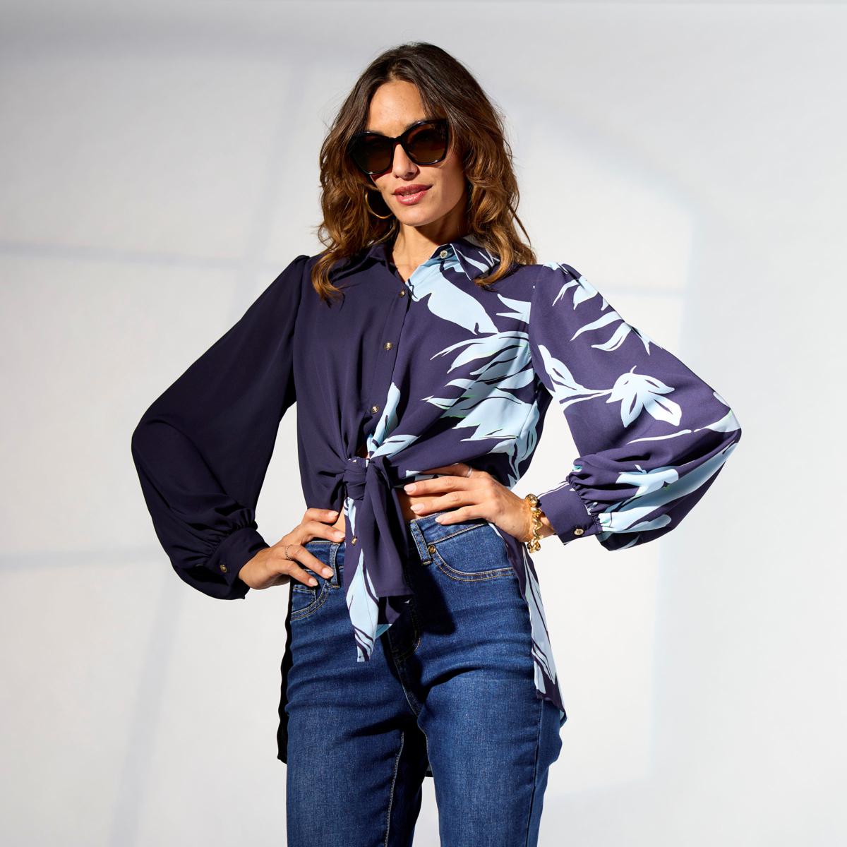 IMAN Global Chic Half-Printed Button-Front Blouse - 23418467