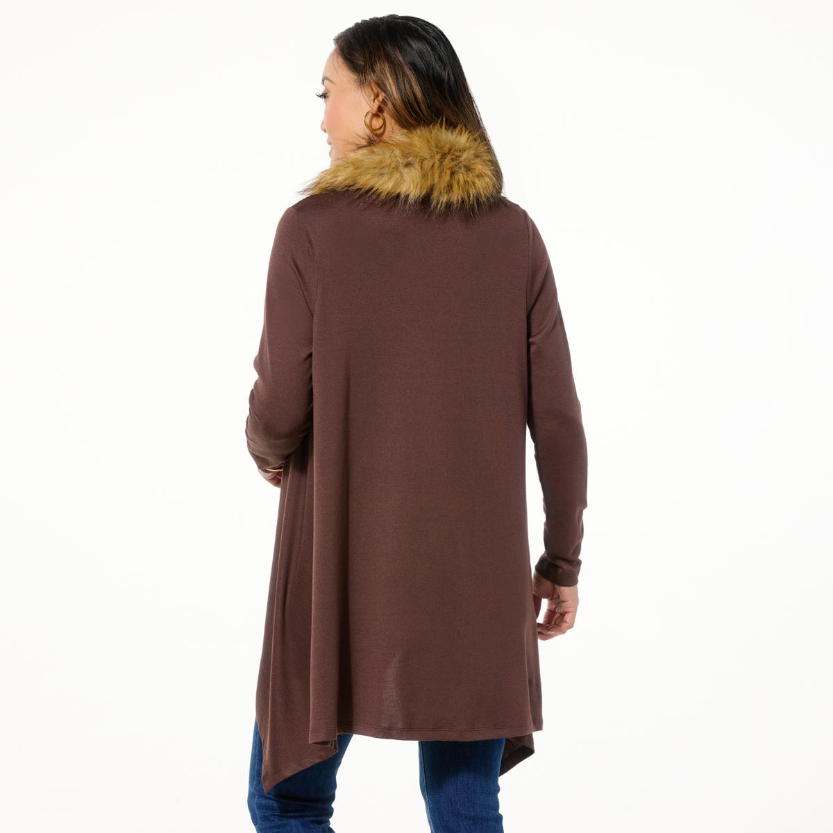 IMAN Global Chic Knit Topper with Faux Fur Collar - 23307846