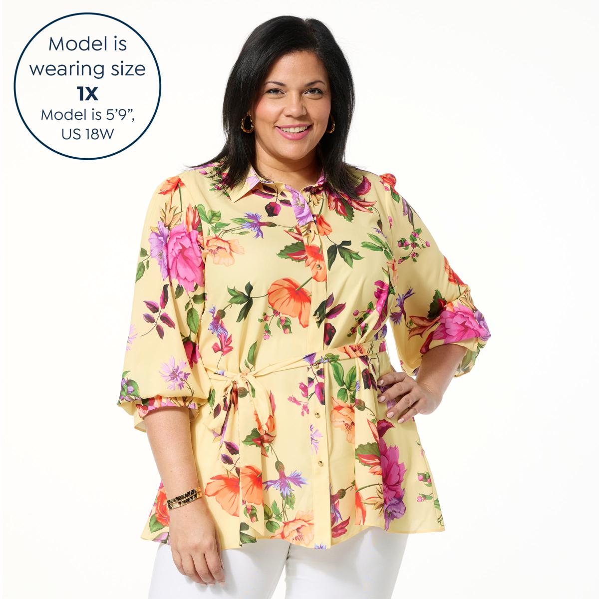 IMAN Global Chic Printed Button-Front Everything Blouse