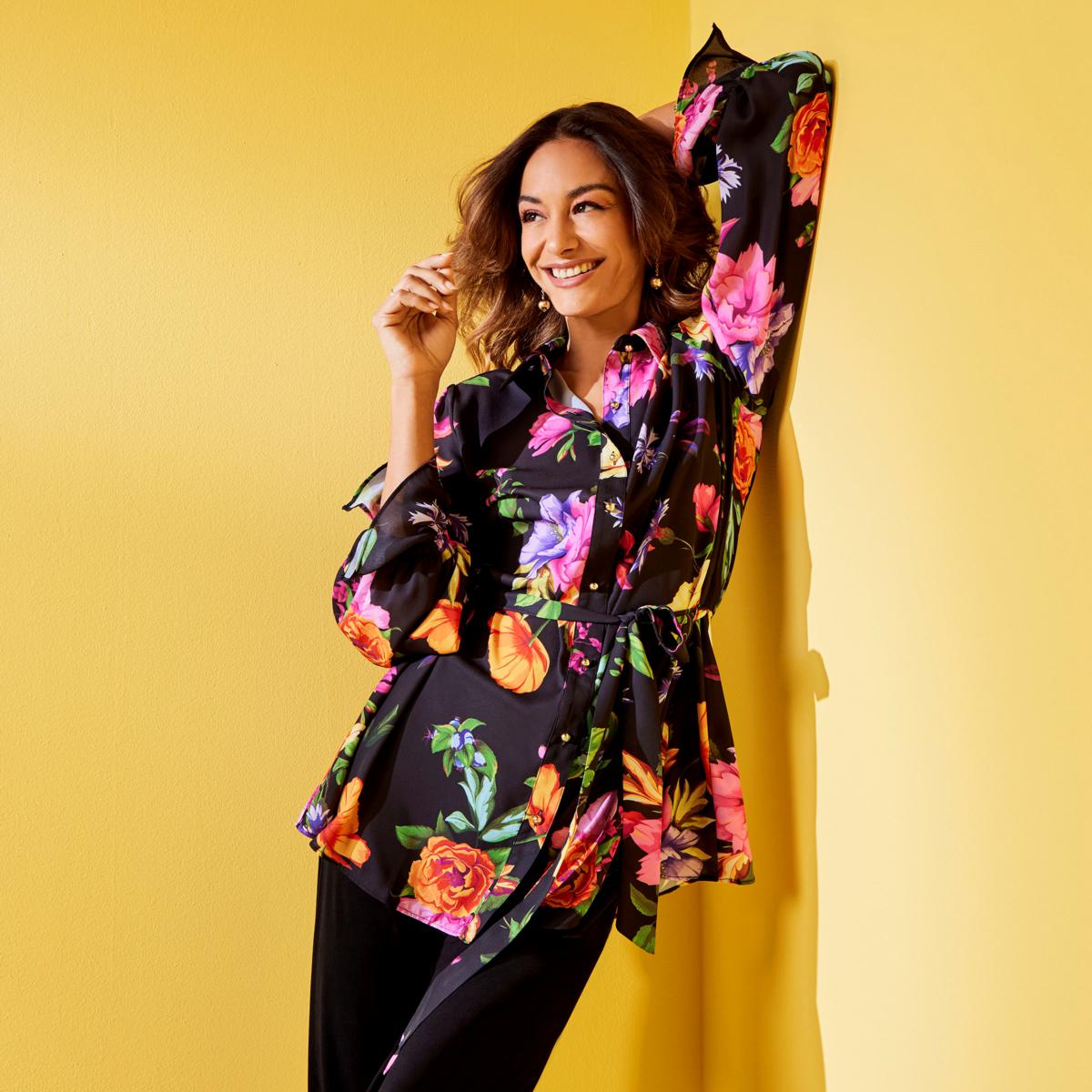 IMAN Global Chic Printed Button-Front Everything Blouse