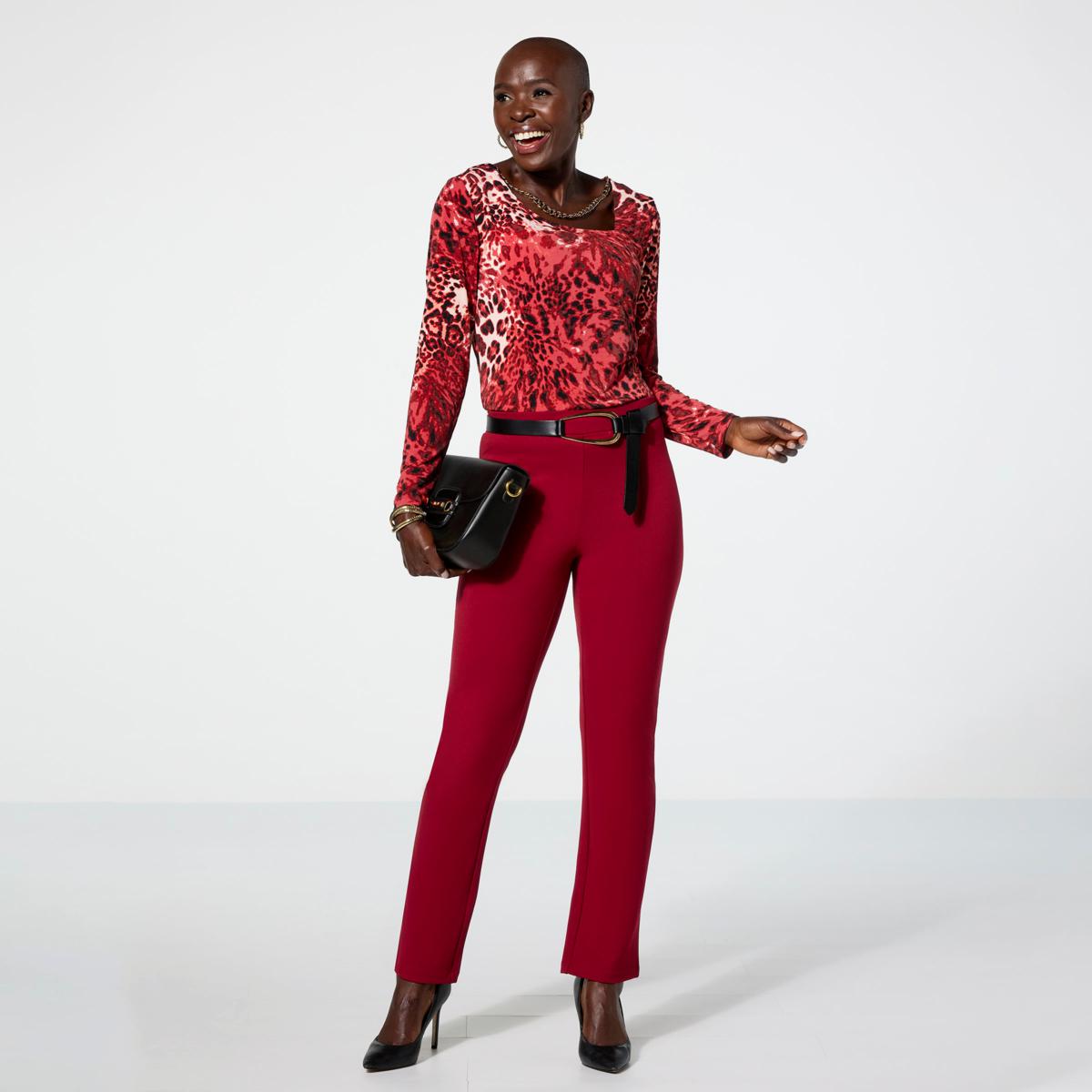 IMAN Global Chic Printed Top with Goldtone Chain Detail