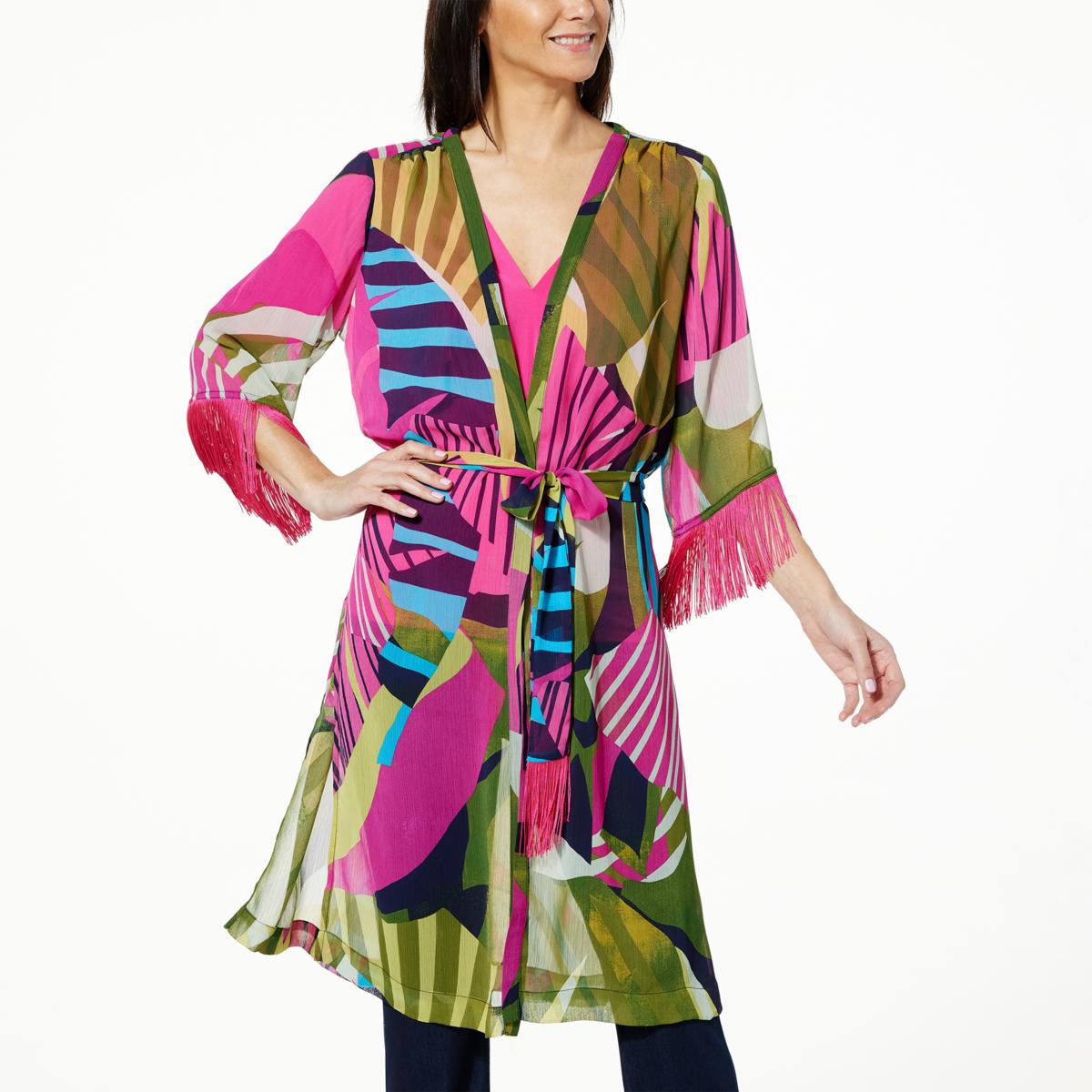 IMAN Global Chic Printed Woven Topper with Fringe Trim - 21626571 | HSN