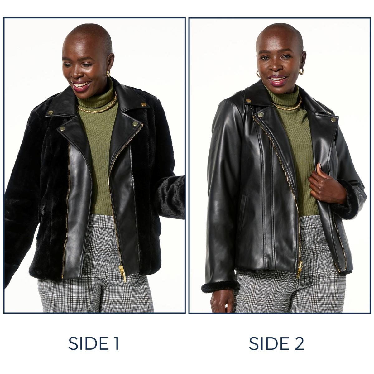 IMAN Global Chic Reversible Faux Fur to Faux Leather Jacket 23264862 HSN