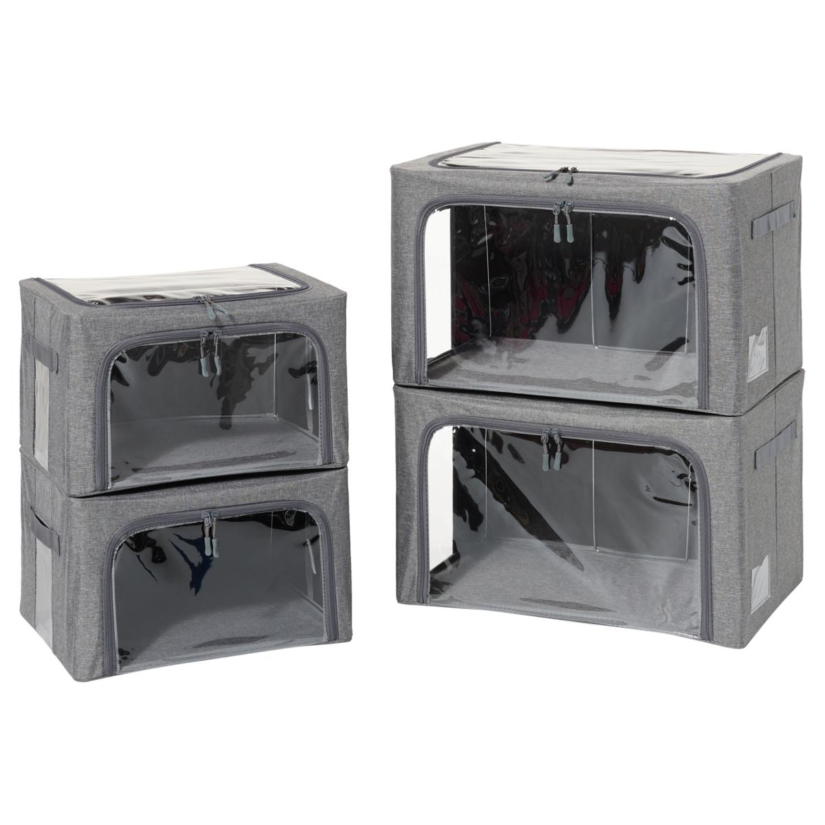 Storage Bins, Foldable Stackable Container Organizer Set with Large Window  & Carry Handles